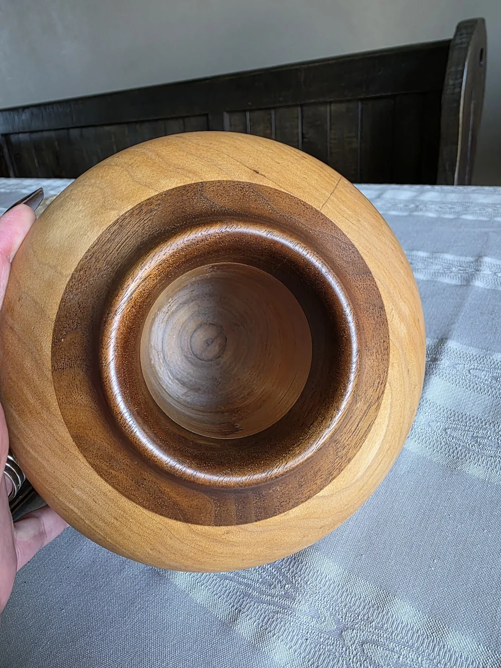 Vintage-Style Turned Wood Vase Two-Tone Boho Sculptural Vessel